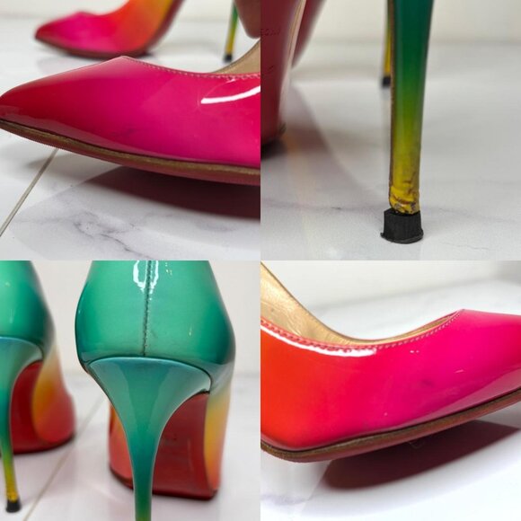 Christian Louboutin Pigalle Follies 100mm Rainbow Ombre Multi Patent Heels 34.5 - Picture 5 of 8